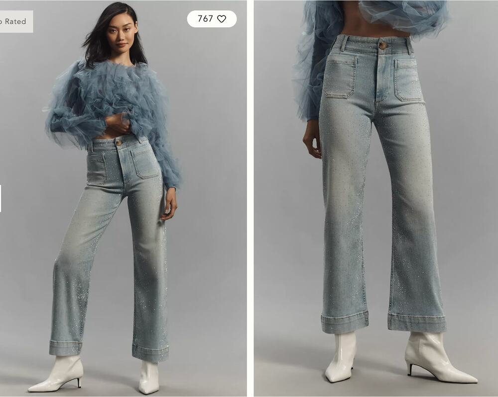 NWT The Colette Rhinestone Crop Wide-Leg Jeans by Maeve | Size 33